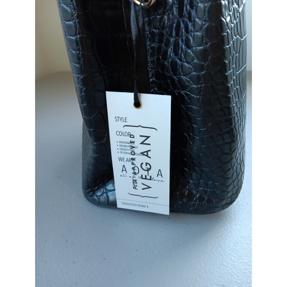AOT Crossbody Handbag Bucket Purse  NEW Black Alligator Vegan Capsule Minimalist - Picture 5 of 9